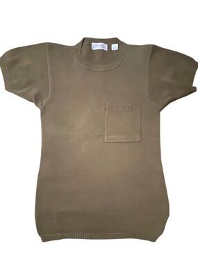 Vintage Linda Allard Ellen Tracy Tunic Dress Pocket Olive Army Green Knit S